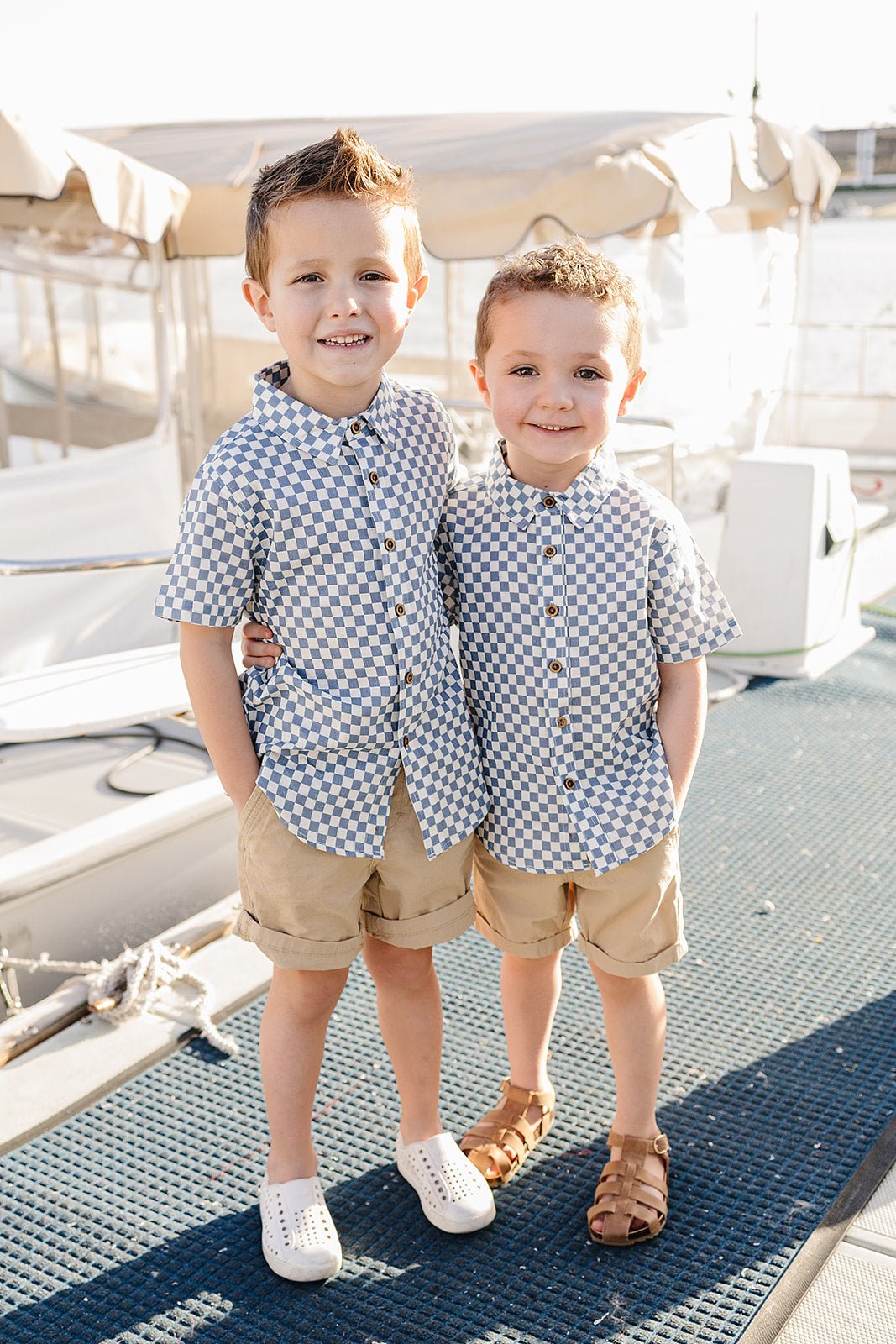 Blue Checkered Linen Button Up Shirt