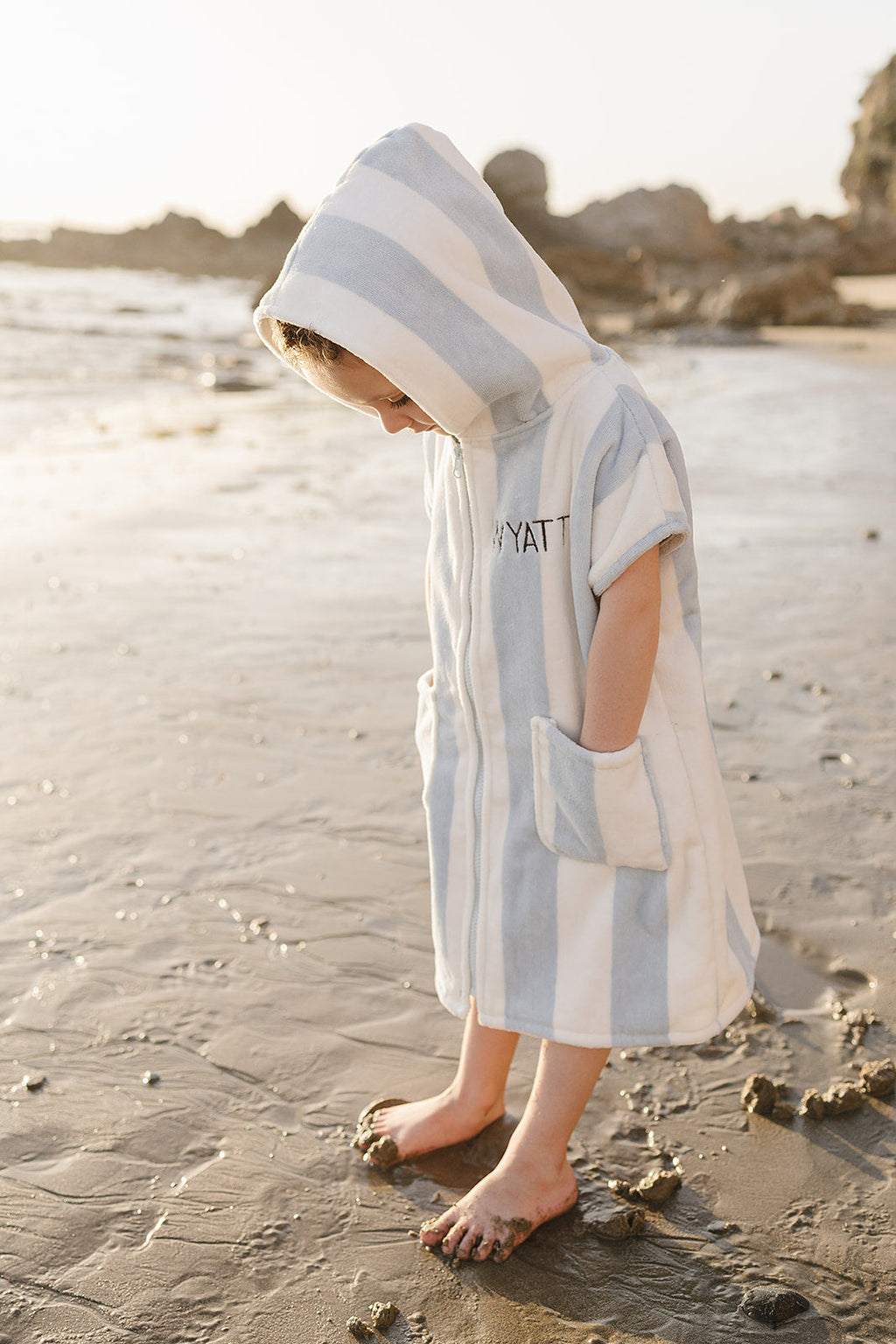 Seaside Stripe Zip-Up Organic Cotton Beach Poncho