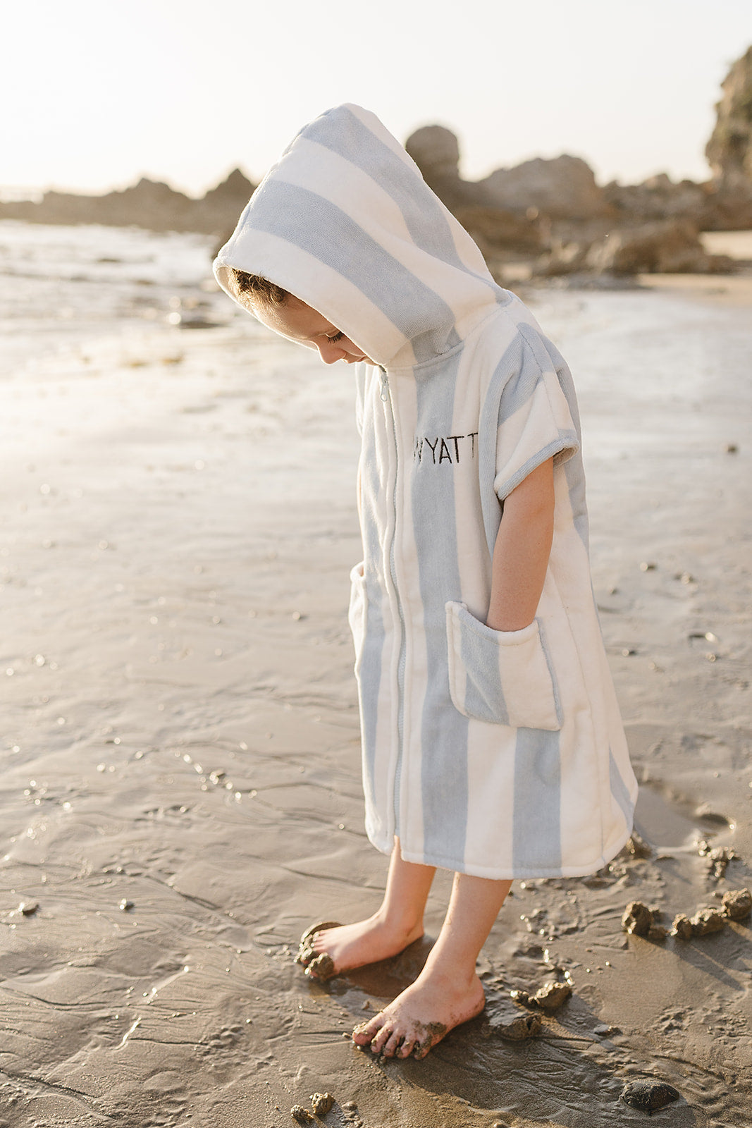 Seaside Stripe Zip-Up Organic Cotton Beach Poncho