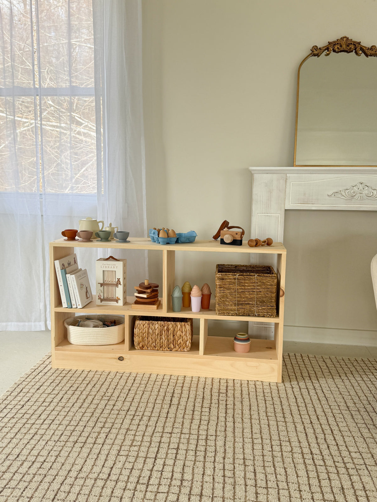Wooden Toy and Book Organizer Shelf