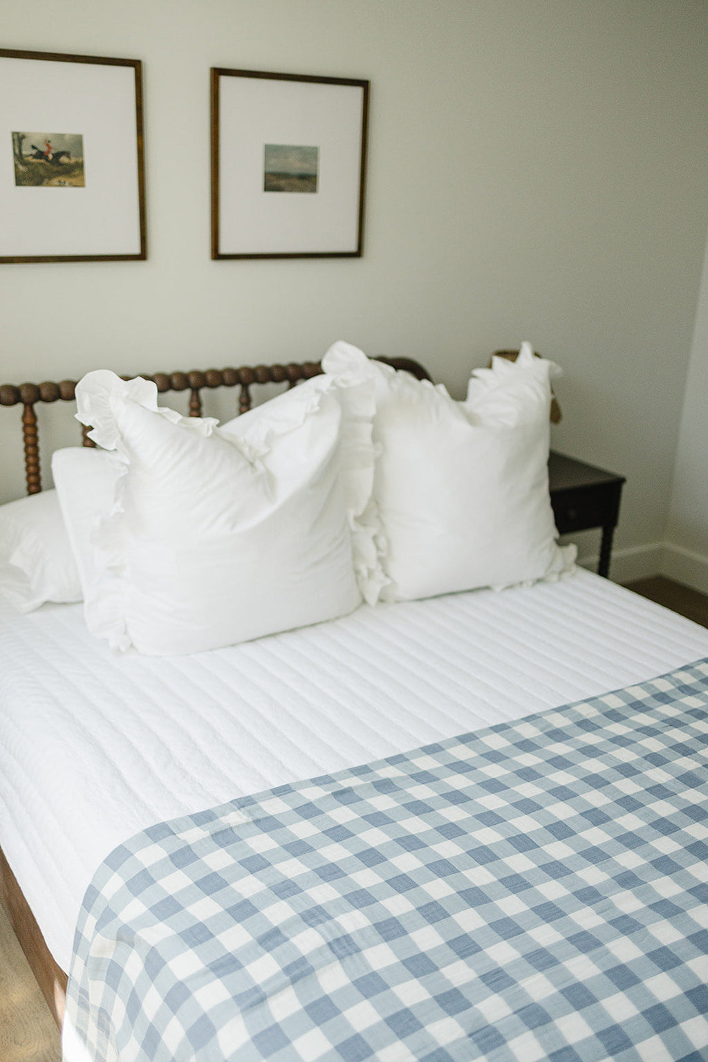Dusty Blue Gingham Twin Muslin Quilt