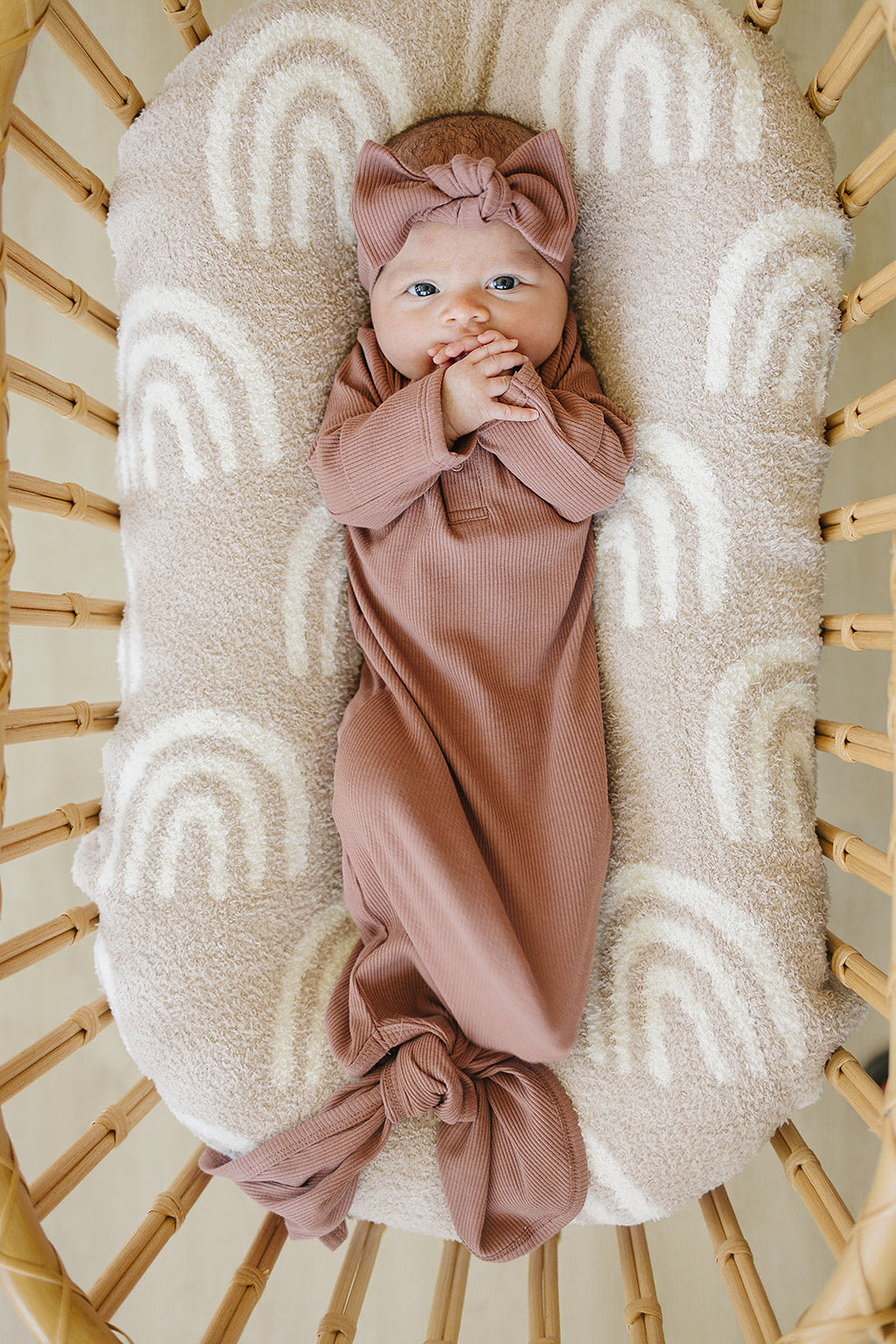 Dusty Rose Organic Cotton Ribbed Knot Gown