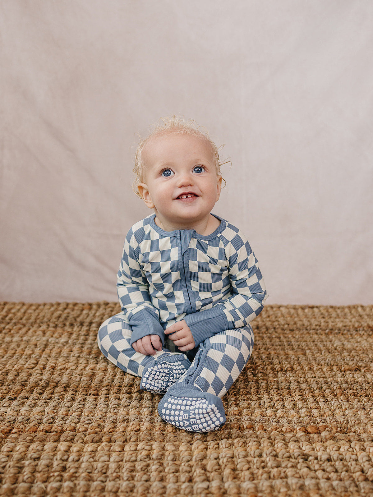 Blue Checkered Bamboo Zipper