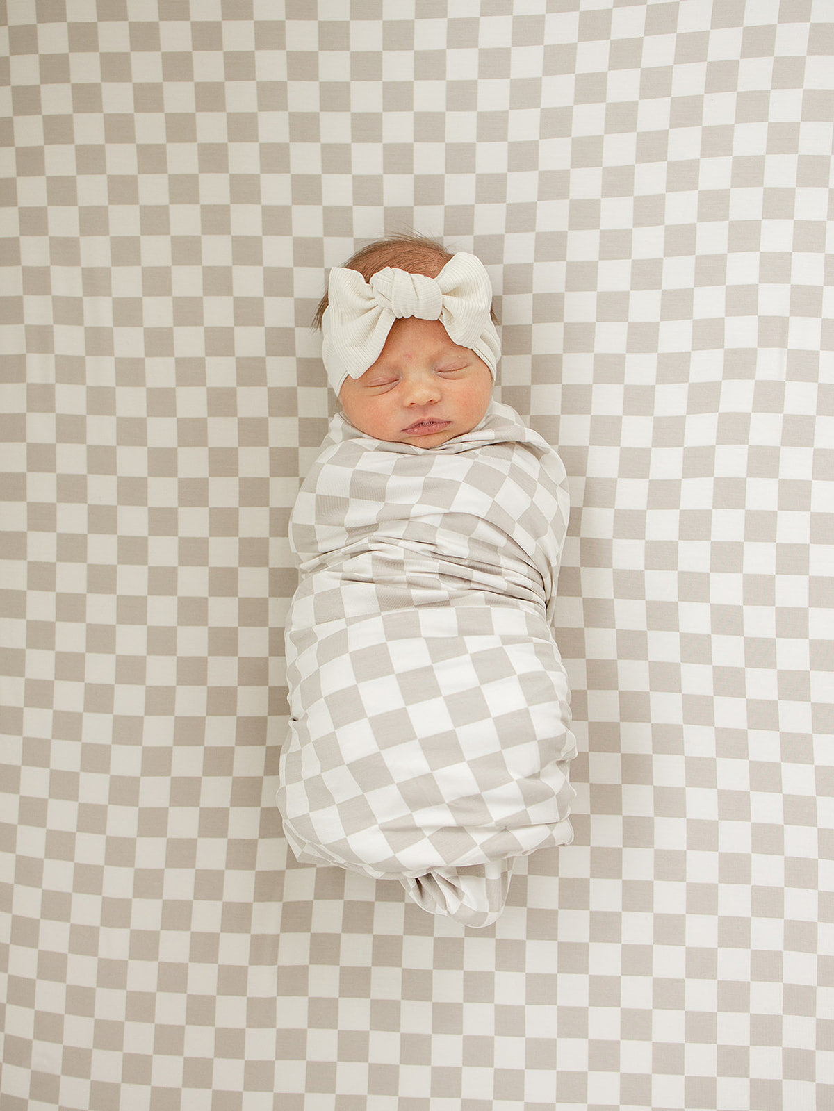 Taupe Checkered Bamboo Stretch Crib Sheet